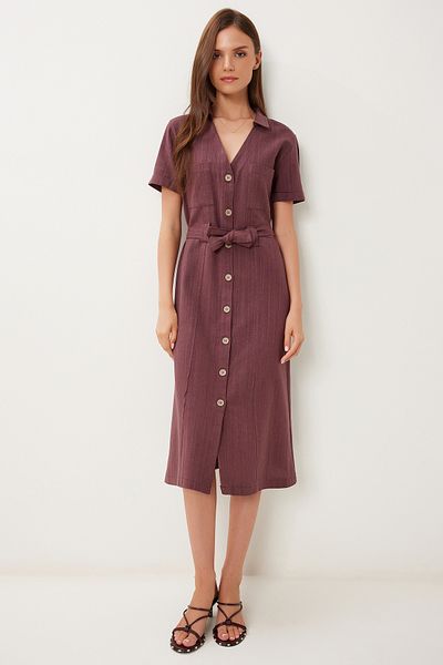 Lovelyİstanbul Belted Midi Linen Shirt Dress