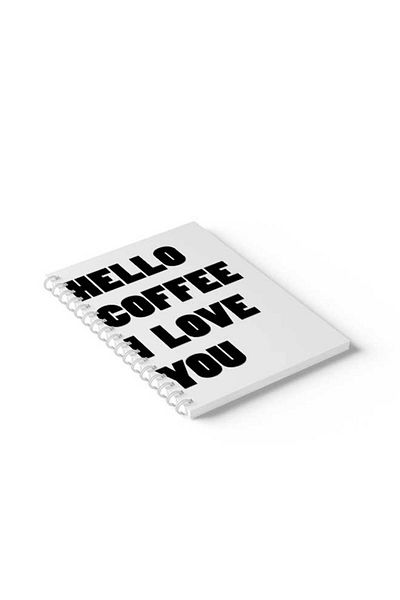 LOWHA Spiral Notebook with Front and Back Hard Covers Featuring Hello Coffee Design