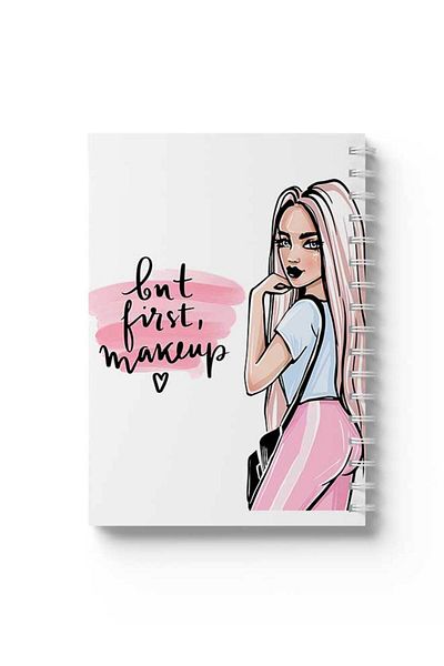 LOWHA Spiral Notebook with Front and Back Hard Covers Featuring But First Makeup Design
