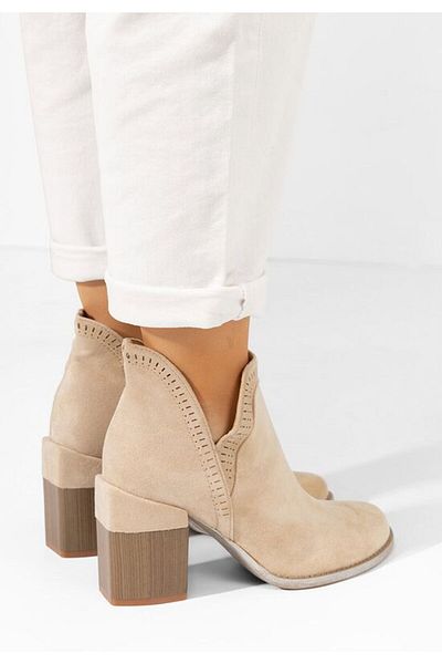 B T Shoes Traicy beige chunky heel ankle boots