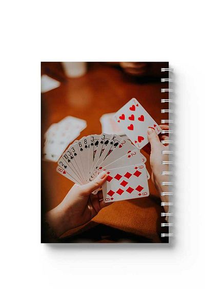 LOWHA Spiral Notebook with Front and Back Hard Covers Featuring Playing Cards Design