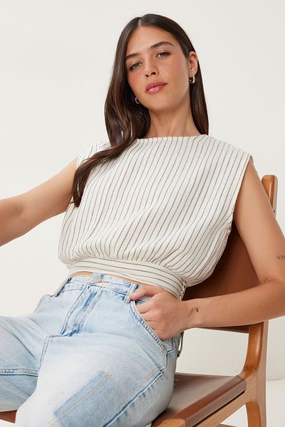 Lovelyİstanbul Striped Muslin Crop Blouse