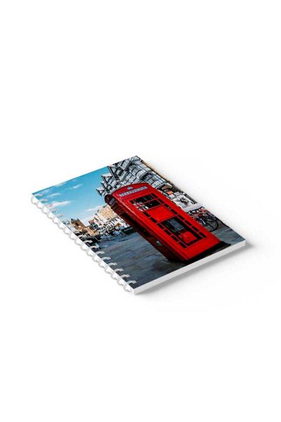 LOWHA Spiral Notebook with Front and Back Hard Covers Featuring Telephone Booth Design