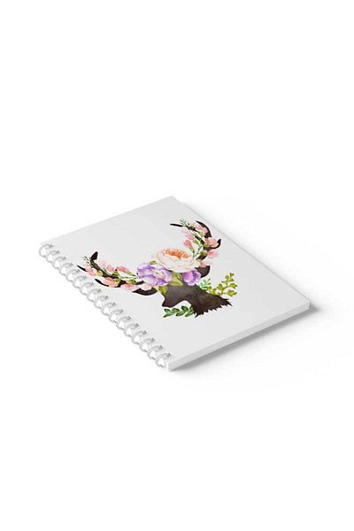 LOWHA Spiral Notebook with Front and Back Hard Covers Featuring Flower Deer Design