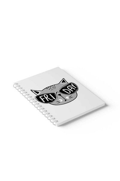 LOWHA Spiral Notebook with Front and Back Hard Covers Featuring Friday with Cat Design