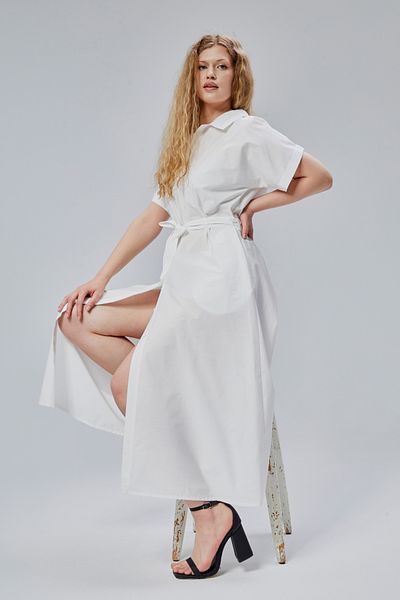 Bolivente White Buttoned Shirt Collar Poplin Dress