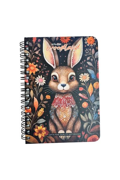 Polin Woodland Notepad, A6 Size, 96 Sheets Unlined, Spiral, Hard Cover, Cute Animal Pattern