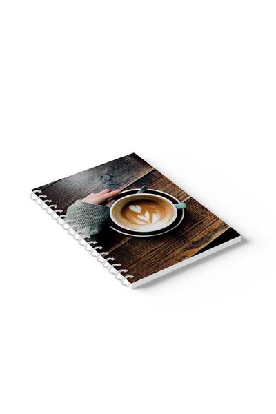 LOWHA Spiral Notebook with Front and Back Hard Covers Featuring Coffee Design