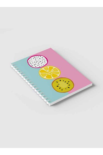 LOWHA Spiral Notebook with Front and Back Hard Covers Featuring Dragon Fruit Lemon Kiwi Slice Design