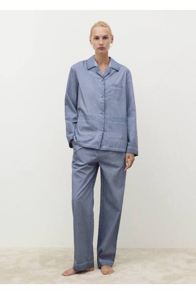 MANGO Woman Pamuklu garment dyed uzun pantolon