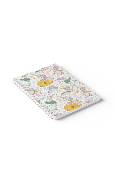 LOWHA Spiral Notebook with Front and Back Hard Covers Featuring Bunnies Design