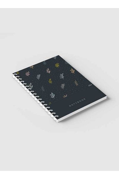 LOWHA Spiral Notebook with Front and Back Hard Covers Featuring Abstract Floral Dark Grey Design