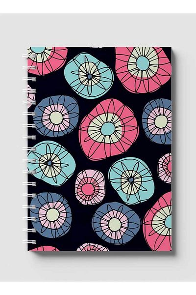LOWHA Spiral Notebook with Front and Back Hard Covers Featuring Hippie Flowers Design