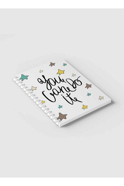 LOWHA Spiral Notebook with Front and Back Hard Covers Featuring You Can Do It Doodle Stars Design