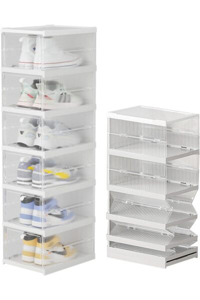 Cozy Nest Foldable 6-Tier Shoe Rack Organizer with Doors Clear Plastic Expand...