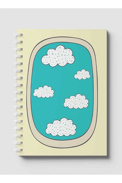 LOWHA Spiral Notebook with Front and Back Hard Covers Featuring Doodle Window Airplane Design