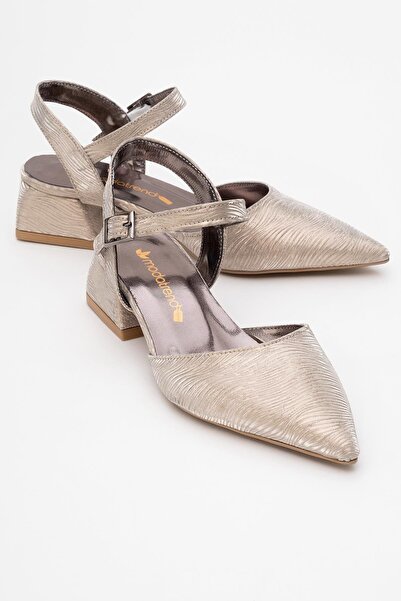 CCWAY AYAKKABI حذاء نسائي بكعب عالٍ ذهبي فاتح مموج