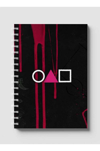 LOWHA Spiral Notebook with Front and Back Hard Covers Featuring Squid Game Shapes Design