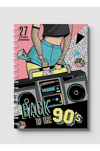 LOWHA Spiral Notebook with Front and Back Hard Covers Featuring Back to the 90's Design