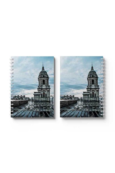 LOWHA دفتر ملاحظات حلزوني مع غلافين أمامي وخلفي صلبين بتصميم برج على البحر