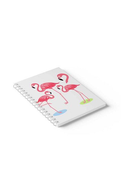 LOWHA Spiral Notebook with Front and Back Hard Covers Featuring Flamingos Design