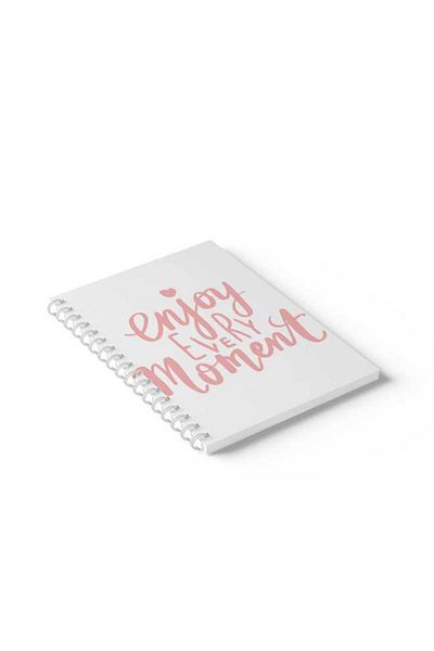 LOWHA Spiral Notebook with Front and Back Hard Covers Featuring Enjoy Every Moment Design