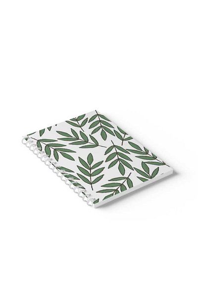 LOWHA Spiral Notebook with Front and Back Hard Covers Featuring Green Leaves Design