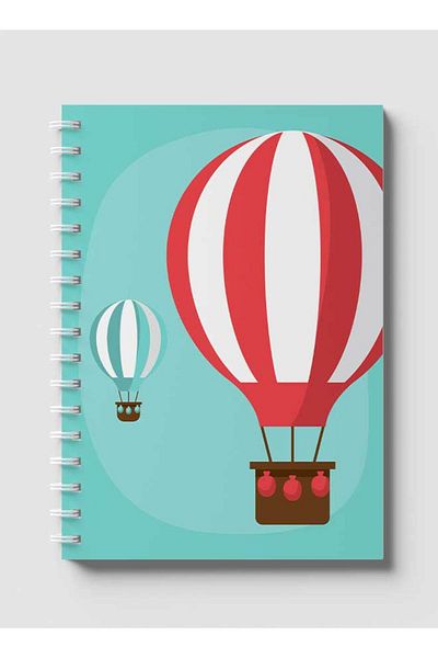 LOWHA Spiral Notebook with Front and Back Hard Covers Featuring Flying Balloons Vector Design
