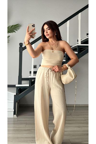 Oslove Stone Laser Cut Strapless Blouse