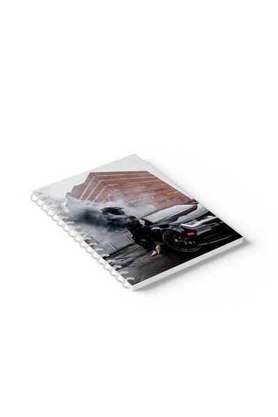LOWHA Spiral Notebook with Front and Back Hard Covers Featuring Car with Smoke Design
