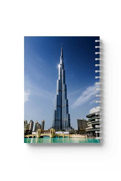 LOWHA دفتر ملاحظات حلزوني مع غلافين أمامي وخلفي صلبين بتصميم برج خليفة