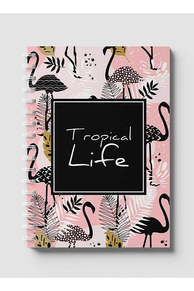 LOWHA Spiral Notebook with Front and Back Hard Covers Featuring Flamingo & Leaves Tropical Life Design