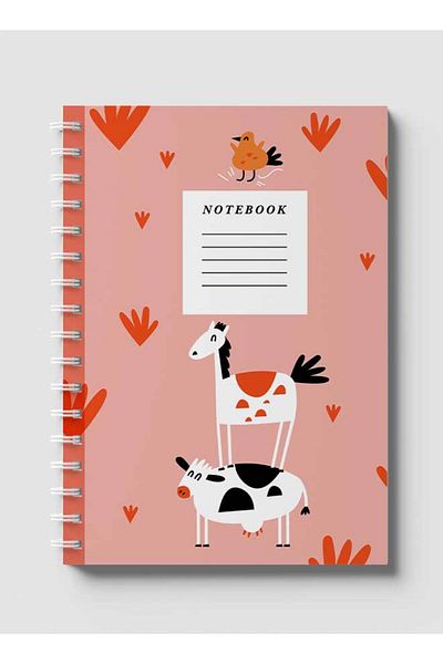 LOWHA Spiral Notebook with Front and Back Hard Covers Featuring Animals Illustration Design