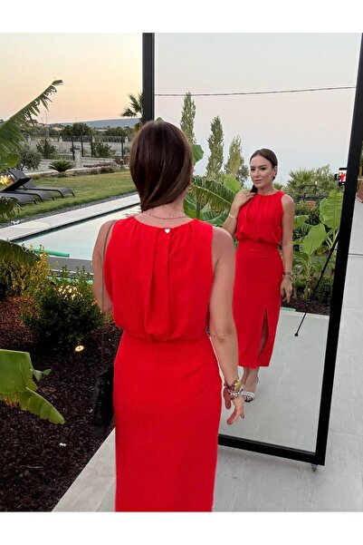 X-Young Rochie cu cu fantă pliuri în față NAR ÇİÇİK