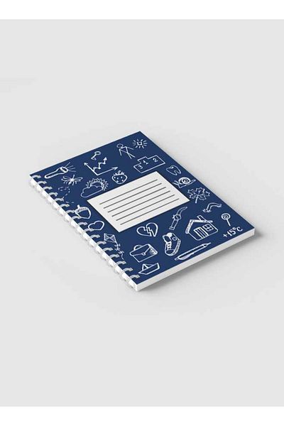 LOWHA Spiral Notebook with Front and Back Hard Covers Featuring Back to School Blue Design
