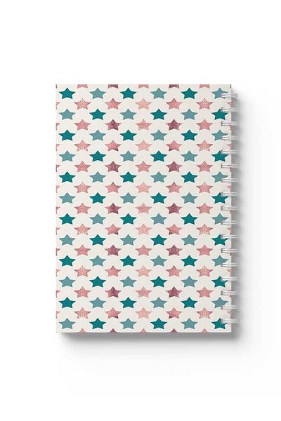 LOWHA Spiral Notebook with Front and Back Hard Covers Featuring Colourful Stars Design