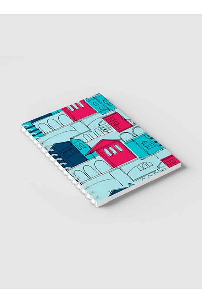 LOWHA Spiral Notebook with Front and Back Hard Covers Featuring Patterns with Cityscapes Design