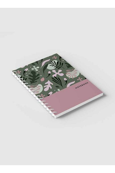 LOWHA Spiral Notebook with Front and Back Hard Covers Featuring Floral Green Design