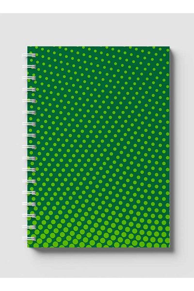 LOWHA Spiral Notebook with Front and Back Hard Covers Featuring Circular Halftone Green Design