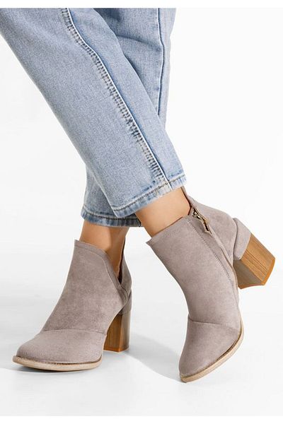 B T Shoes Condesa grey chunky heel ankle boots