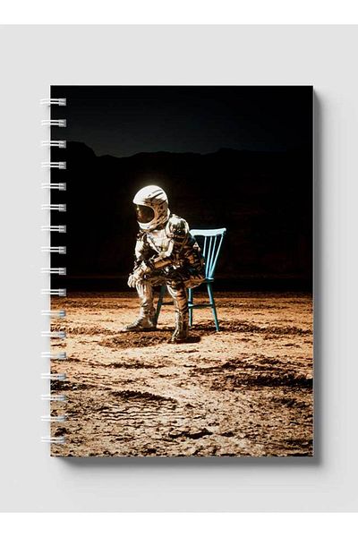 LOWHA Spiral Notebook with Front and Back Hard Covers Featuring Sitting Astronaut Design