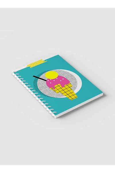 LOWHA Spiral Notebook with Front and Back Hard Covers Featuring Ice Cream Sprinkles Design