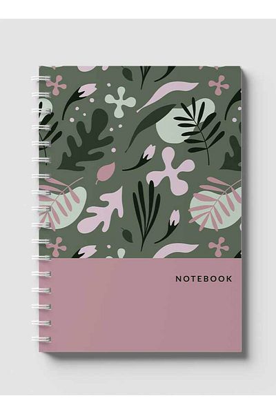 LOWHA Spiral Notebook with Front and Back Hard Covers Featuring Floral Green Design