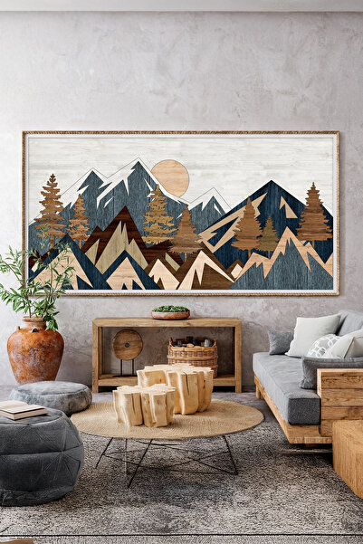 Artavessa Tek Parça Gerçek Ham Ahşap Yatay Panorama Çerçeveli Tablo - Model 8