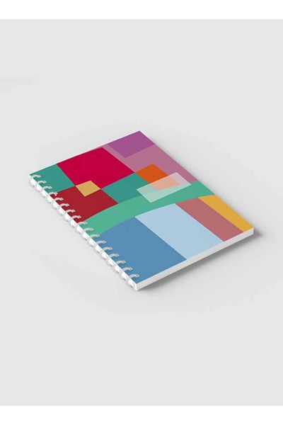 LOWHA Spiral Notebook with Front and Back Hard Covers Featuring Abstract Colorful Shapes Design