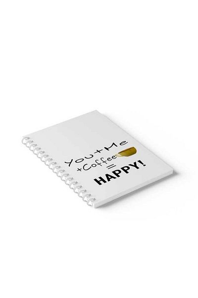 LOWHA Spiral Notebook with Front and Back Hard Covers Featuring You+Me+Coffee Design