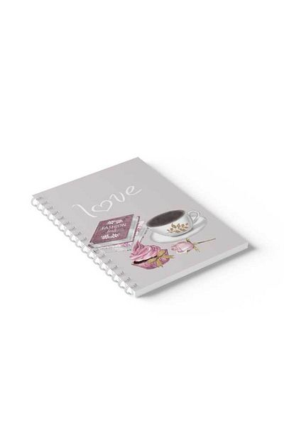 LOWHA Spiral Notebook with Front and Back Hard Covers Featuring Love with Coffe And Cake Design