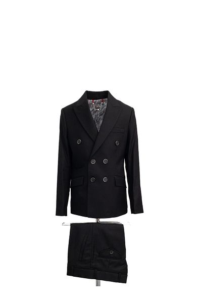 Micio Boy's Black Double Breasted Wide Collar Jacket Black Pants Modern Suit