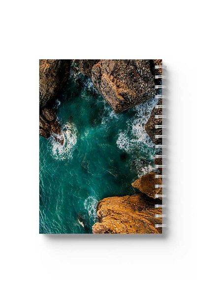 LOWHA Spiral Notebook with Front and Back Hard Covers Featuring Sea Rocks Design
