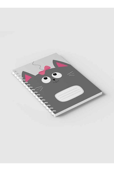 LOWHA Spiral Notebook with Front and Back Hard Covers Featuring Cartoon Cute Cat Pink Ribbon Design